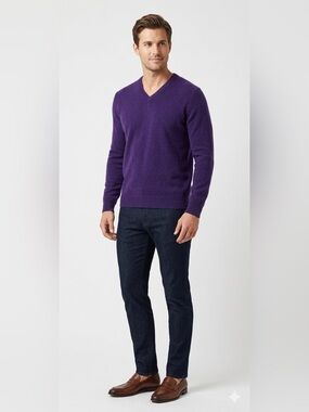 Logan Hill Cashmere V-Neck Sweater Rich Purple Size Medium (38-40) Men’s Knit